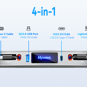 Nycetek Upgraded Tesla USB Hub - QC 3.0 Center Console Fast Charger Adapter for Tesla Model Y 3 Accessories 2021 2022 2023, 2.6ft Lightning & USB-C Cables for iPhone and More